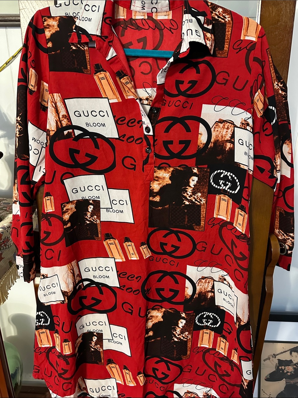 No Label Red  Womens Plus Size Pajama Nightshirt with Black & White Accents